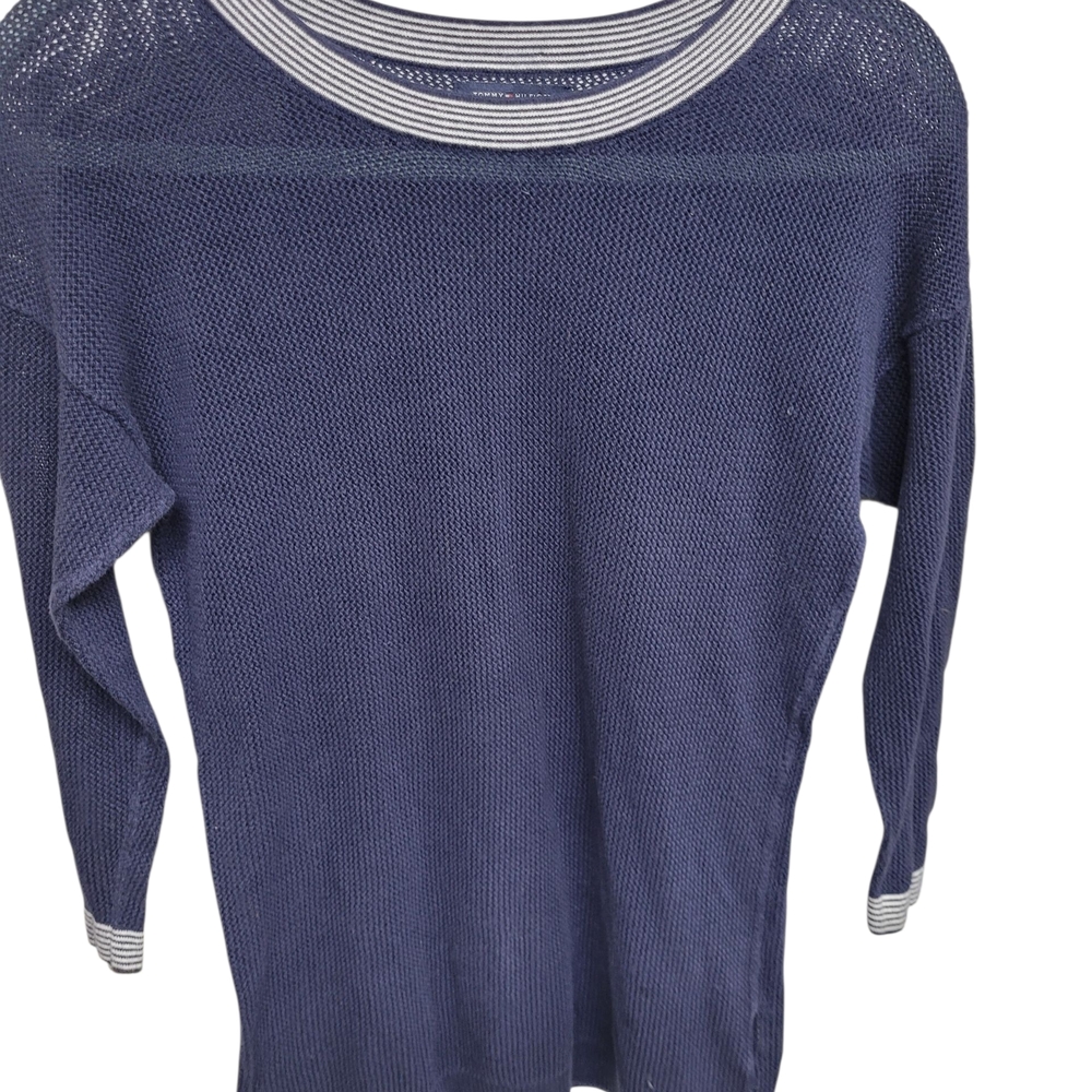 Tommy Hilfiger Blue Crewneck Sweater with Stripe Detail
